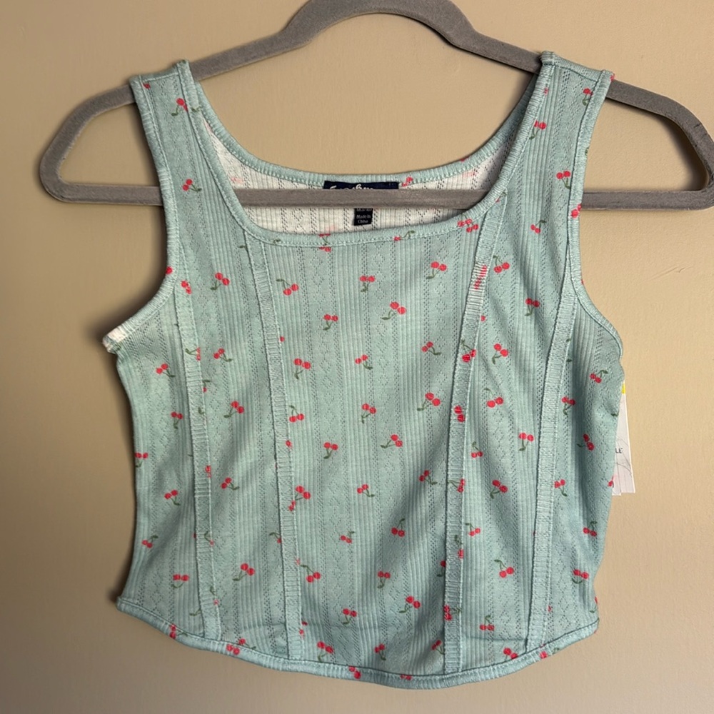 NWT- Freshman girls teal green tank top with cherries- size M (8/10)